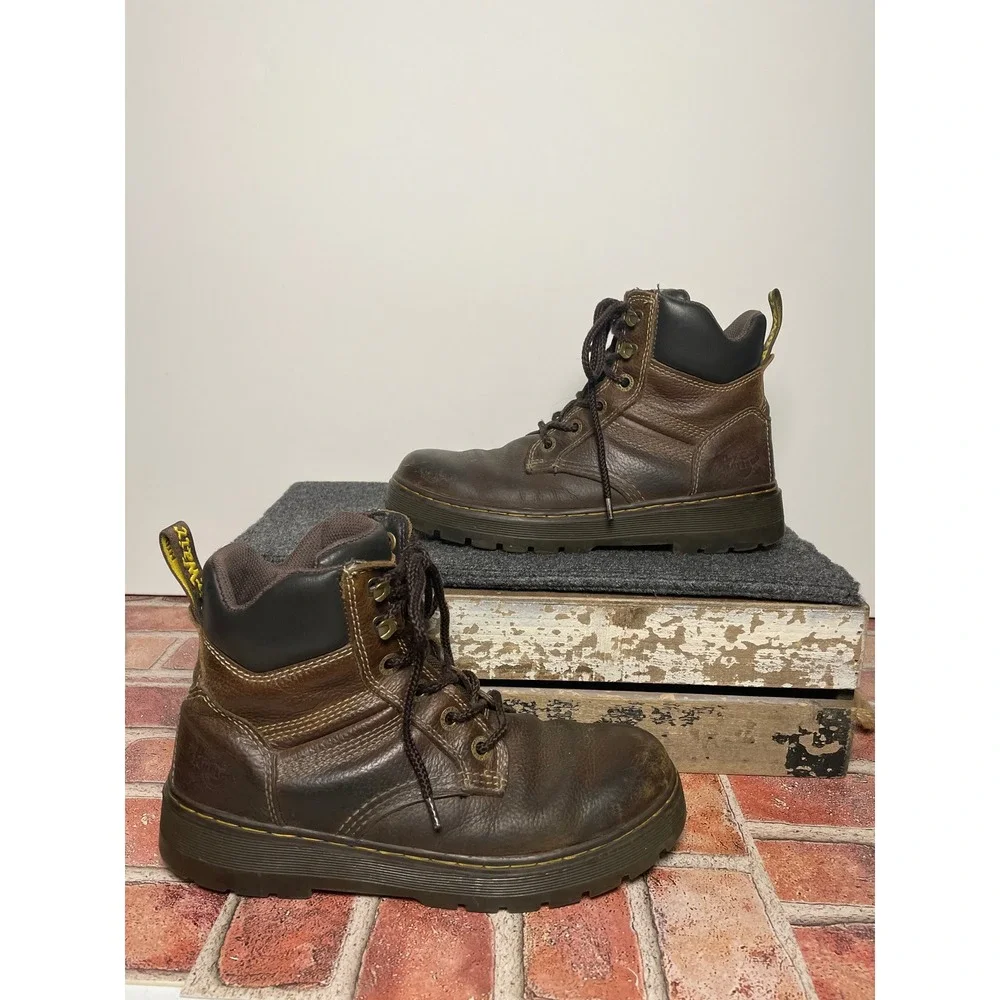 Dr. Martens Gabion Brown Leather Work Boots Mens 8 Womens 9 AirWair Slip Resist